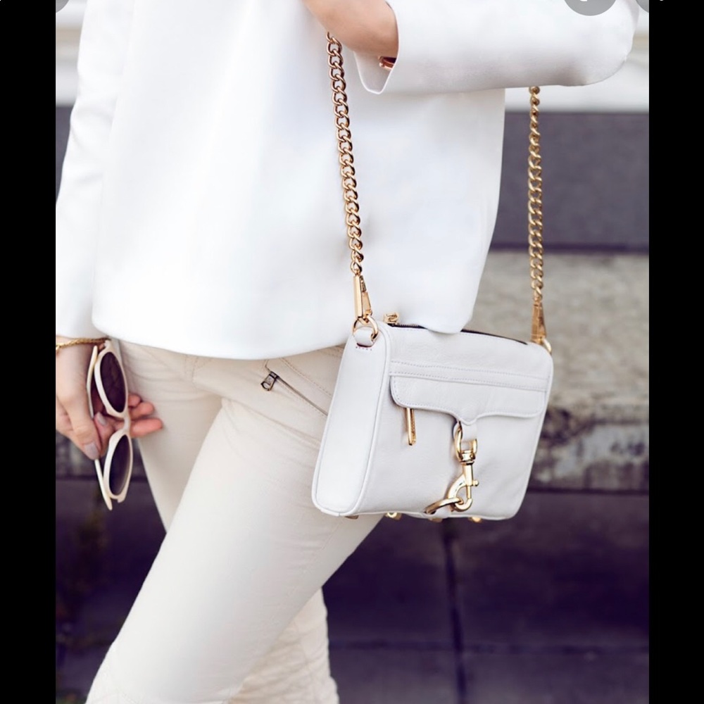 Rebecca Minkoff white cream leather mini Mac crossbody bag